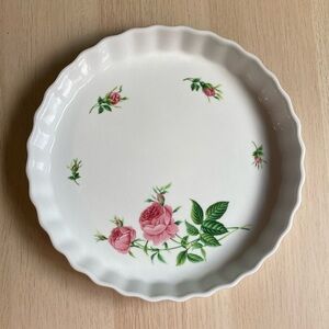 Floral Ceramic Quiche Dish, Christine Holm, white with pink roses